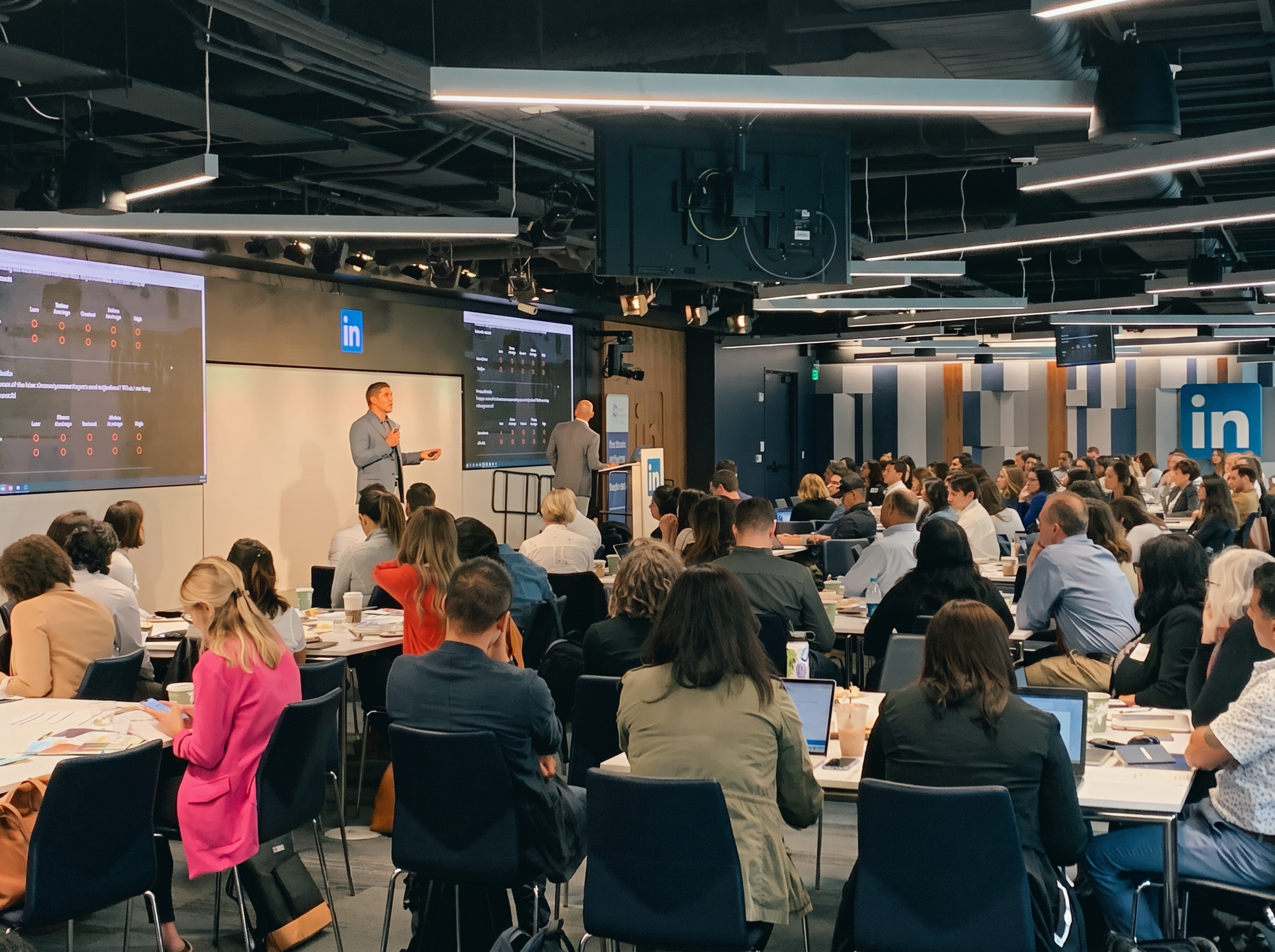 Ryan Sorley presenting to a packed audience at LinkedIn